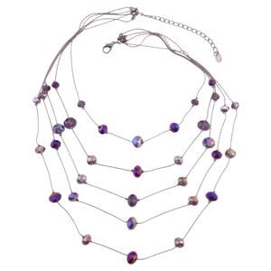 c.A.K.e. by Ali Khan Purple Crystal Mix Multi Layered Gunmetal Necklace NWOT